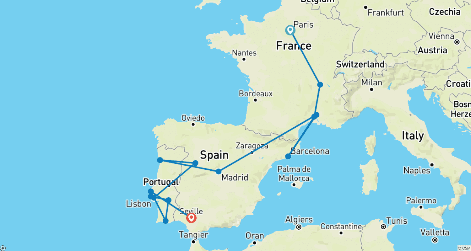 خريطة مسار Essential France, Spain & Portugal