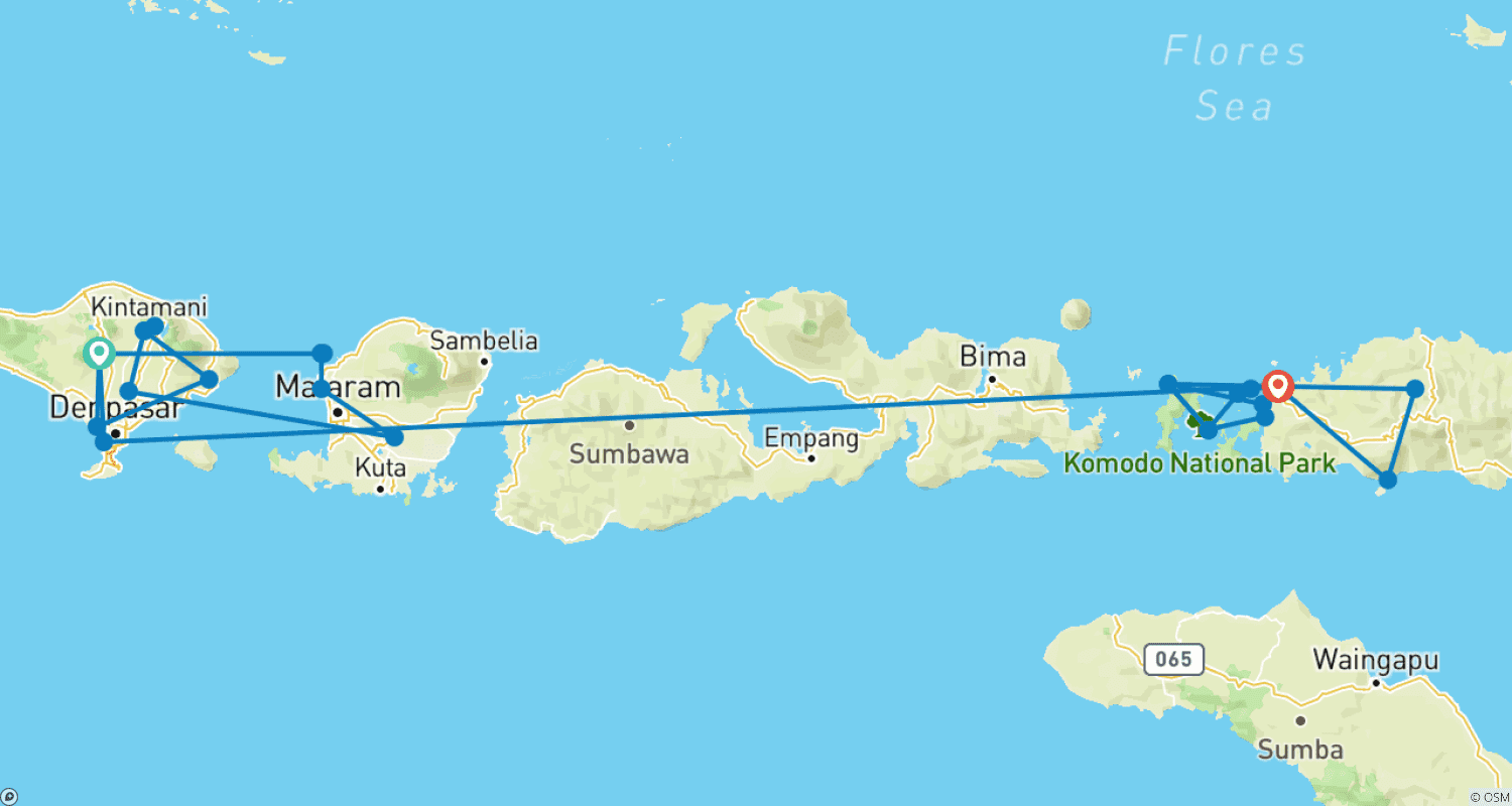 Bali, Lombok, Gili & Flores: The Island Samplerのルートマップ