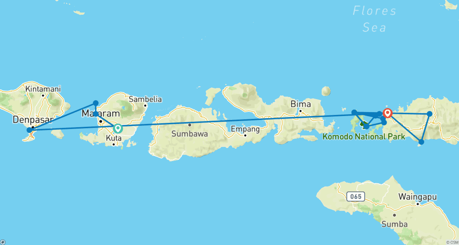 Lombok to Flores: The Hidden Pathのルートマップ