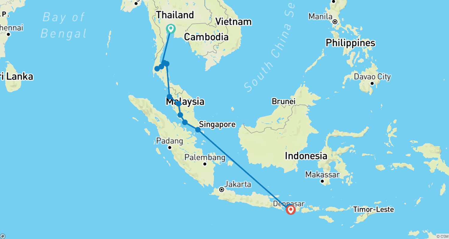 Mapa do percurso de Bangkok to Bali: Southeast Asia Unfiltered