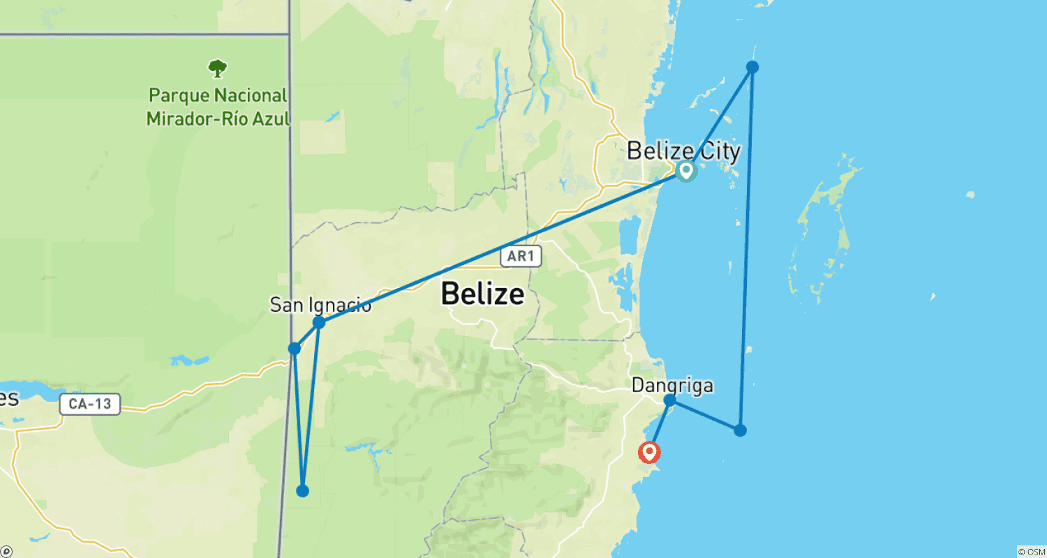 خريطة مسار Belize Uncovered: Reefs, Ruins & Reggae