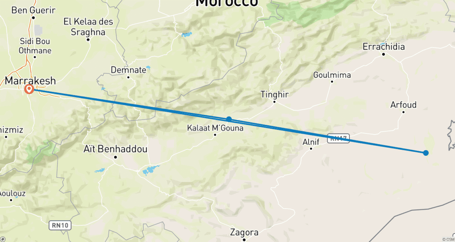 Mapa trasy: 7 Days Morocco Desert Tour from Marrakech