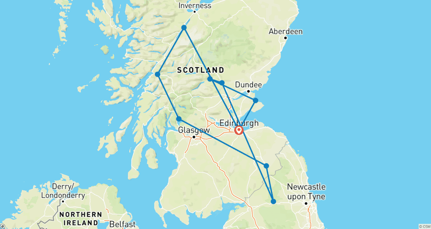 Highlights of Scotland Small Group Tour - 7 Daysのルートマップ