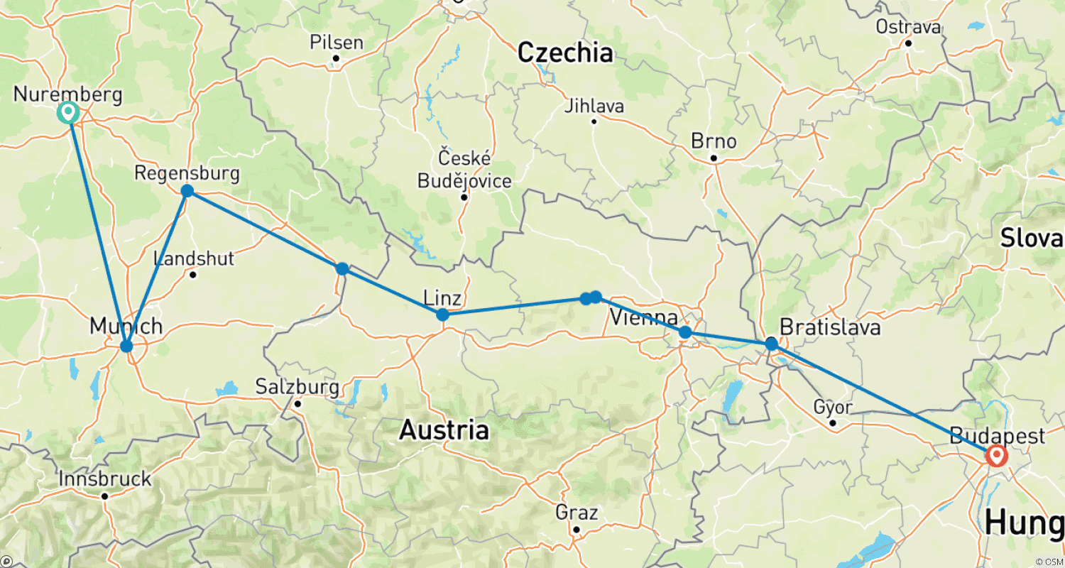 Danube in Depth 2027 - 10 Days (10 destinations)のルートマップ