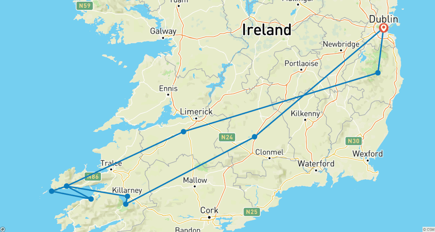 خريطة مسار Dingle, Killarney & Wild Atlantic Way Small-Group Tour - 3 Days