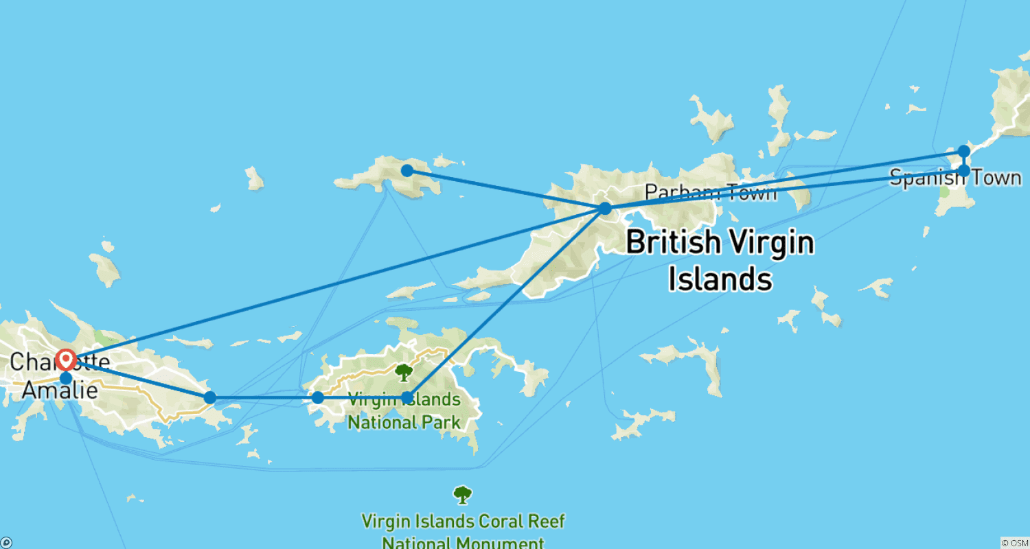 Caribbean Dreams: Exploring the U.S. & British Virgin Islands in 10 Daysのルートマップ