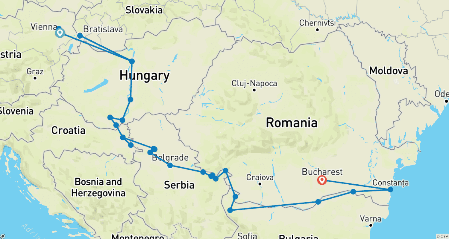 Mapa trasy: Lower Danube Discovery with Vienna 2027 - 18 Days