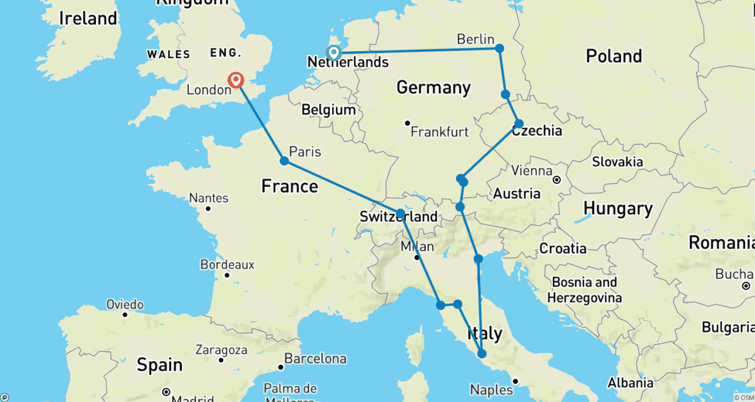 خريطة مسار European Whirl (Plus ( حتى مارس '27)، الشتاء، الانطلاق من Amsterdam، Classic)