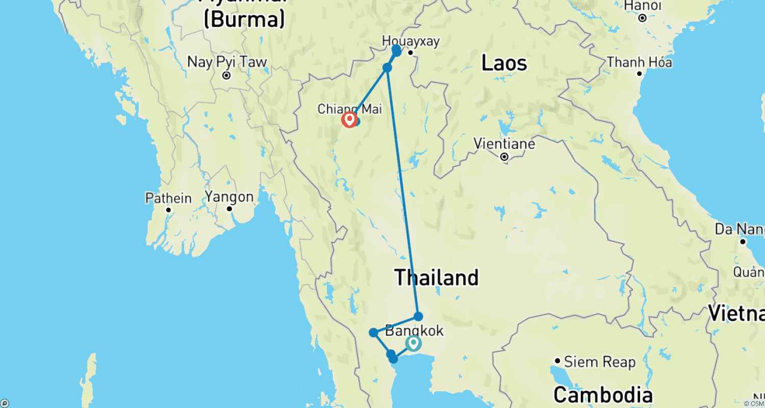 Mapa do percurso de Privado - Viagens de Bangkok para o Norte da Tailândia 10 Dias 9 Noites