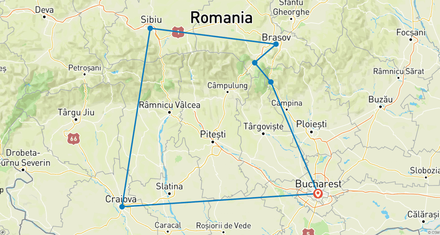 Mapa trasy: 4-dniowa wycieczka po jarmarkach bożonarodzeniowych w Rumunii i atrakcjach kulturalnych