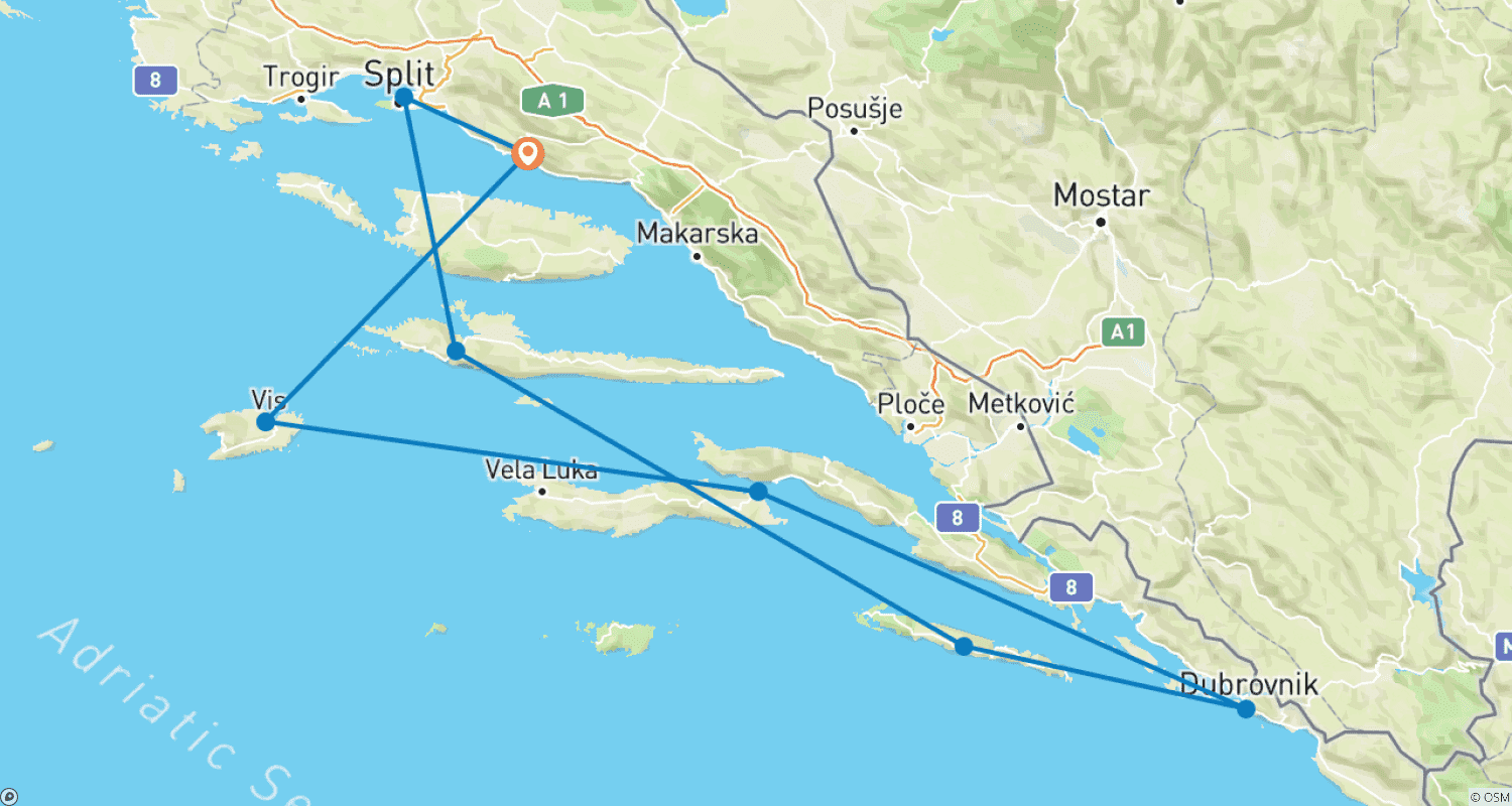 Mapa trasy: Adriatic Paradise Cruise 2026 by Lupus Mare - from Split to Split