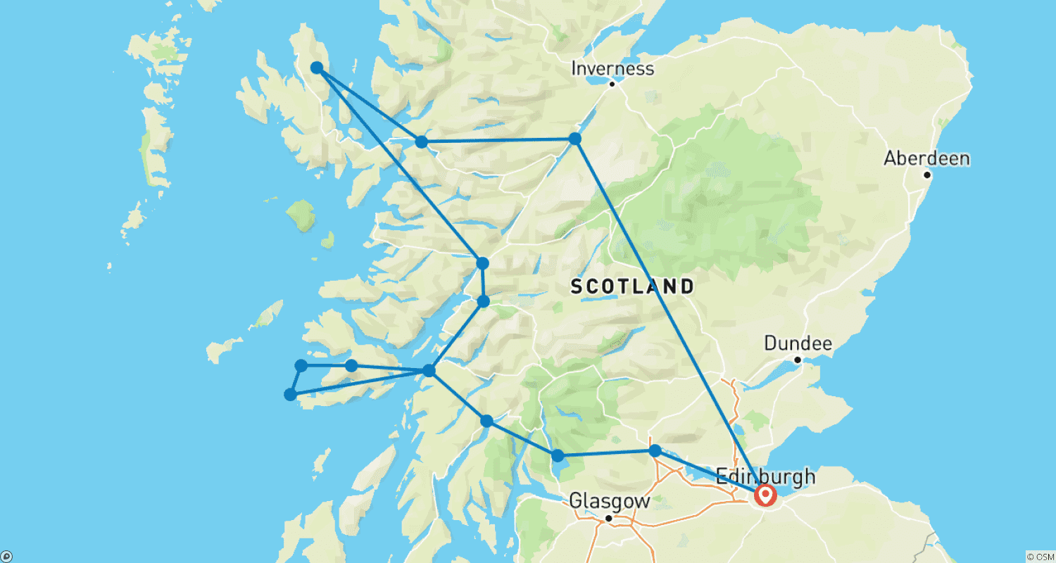 Mapa trasy: Wyspa Iona, Mull, Loch Lomond i Isle of Skye — 5-dniowa wycieczka w małej grupie