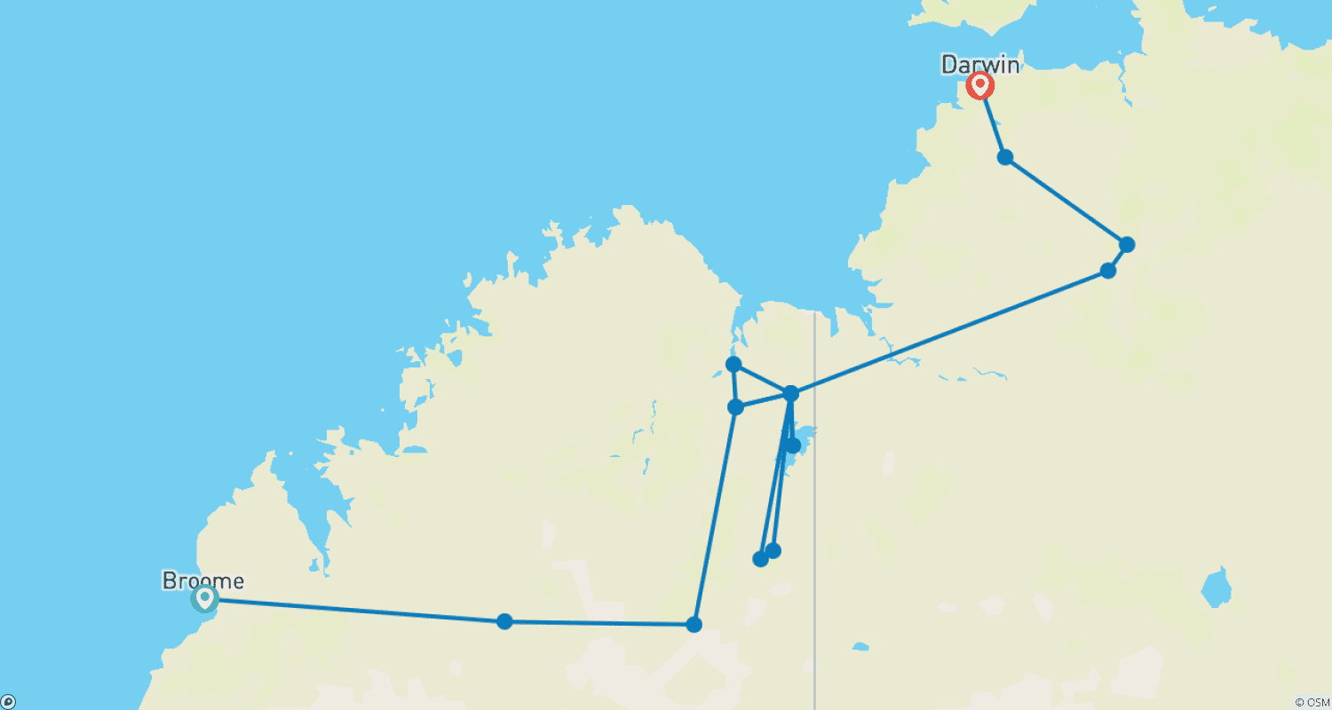 Wonders of the Kimberley (11 Days)のルートマップ