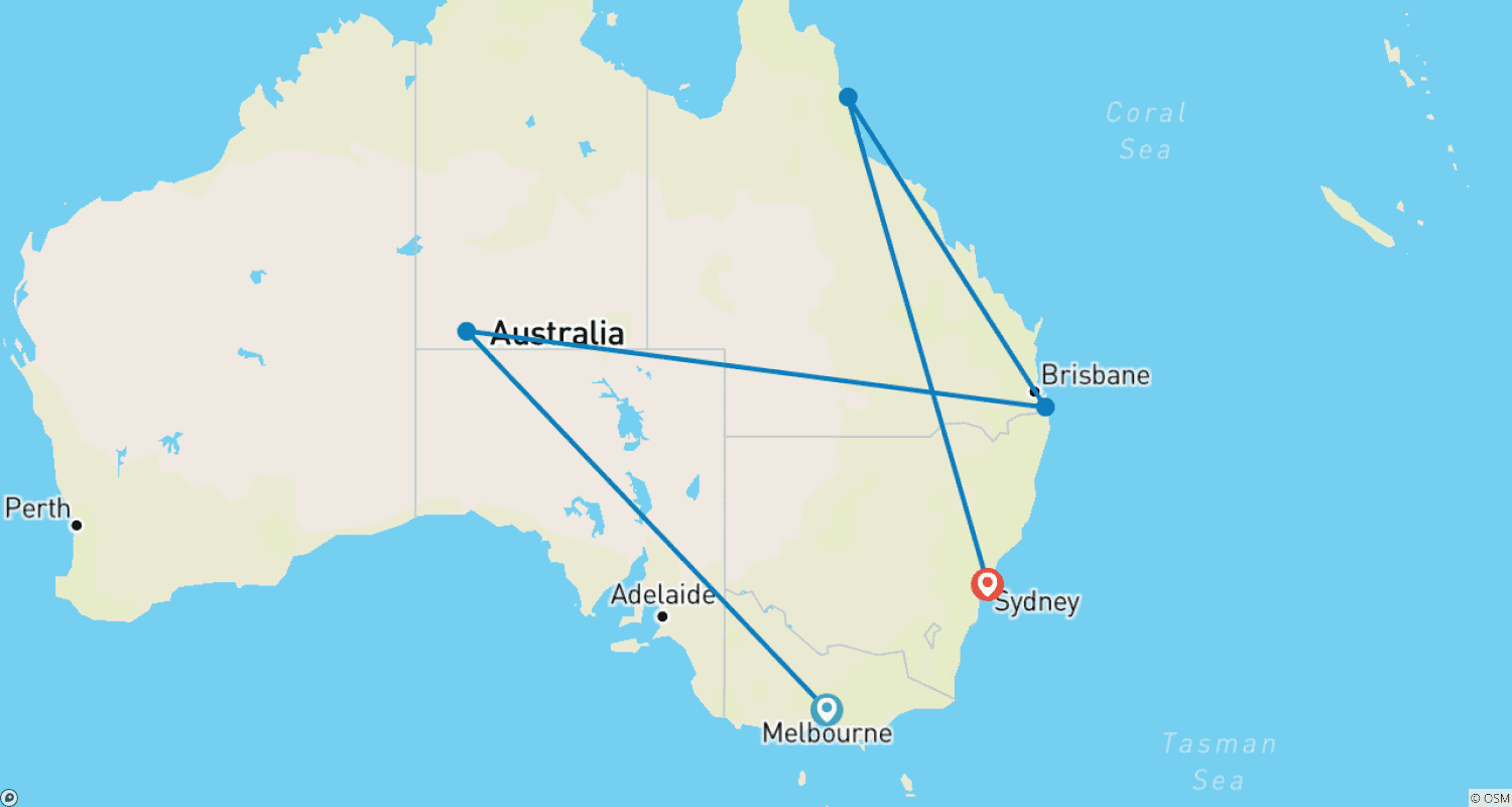 Mapa trasy: Complete Australia Highlights 14 days