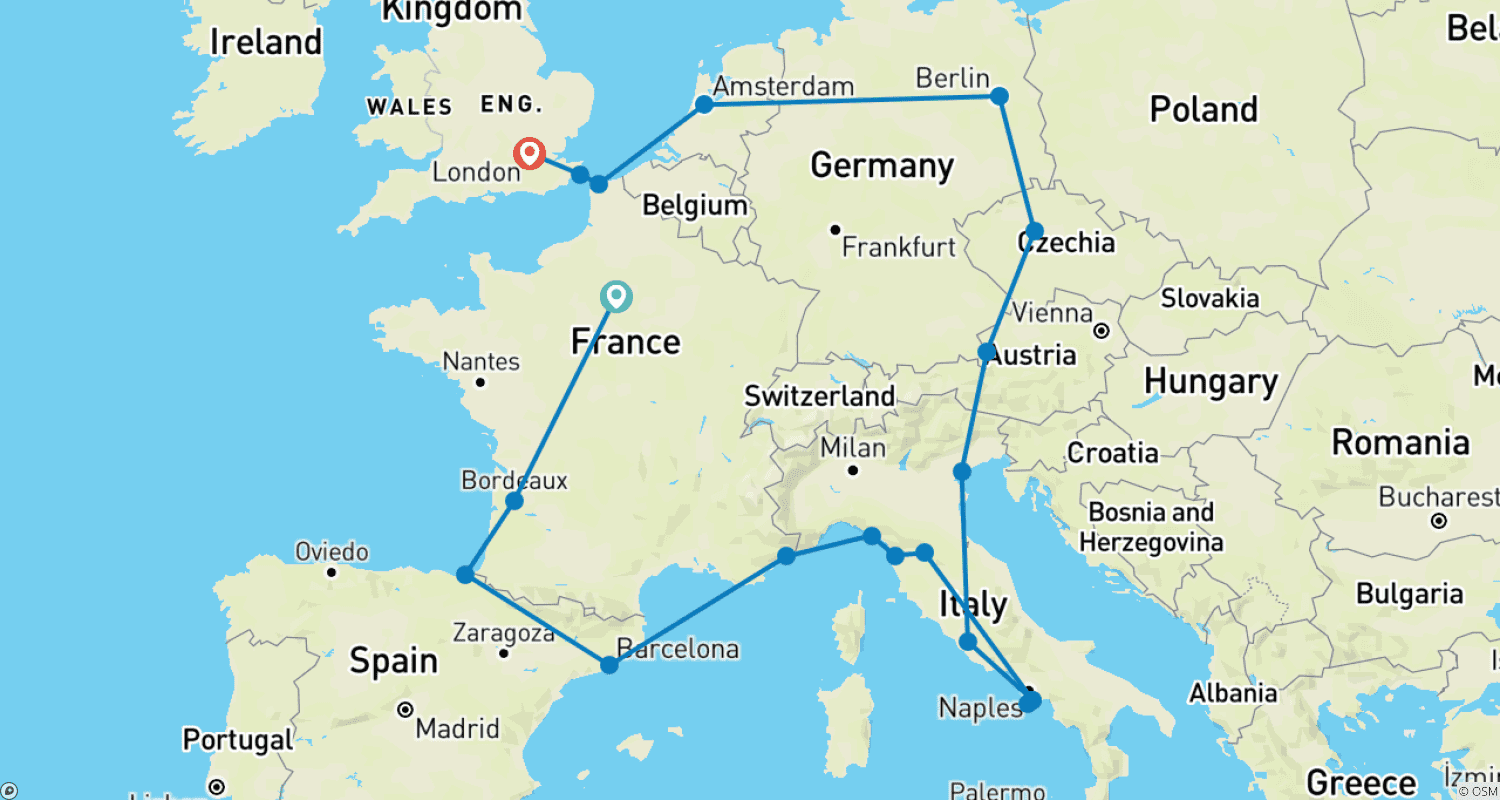 خريطة مسار European Quest (Standard, Summer ( Until Mar '27), Start Paris, Classic)