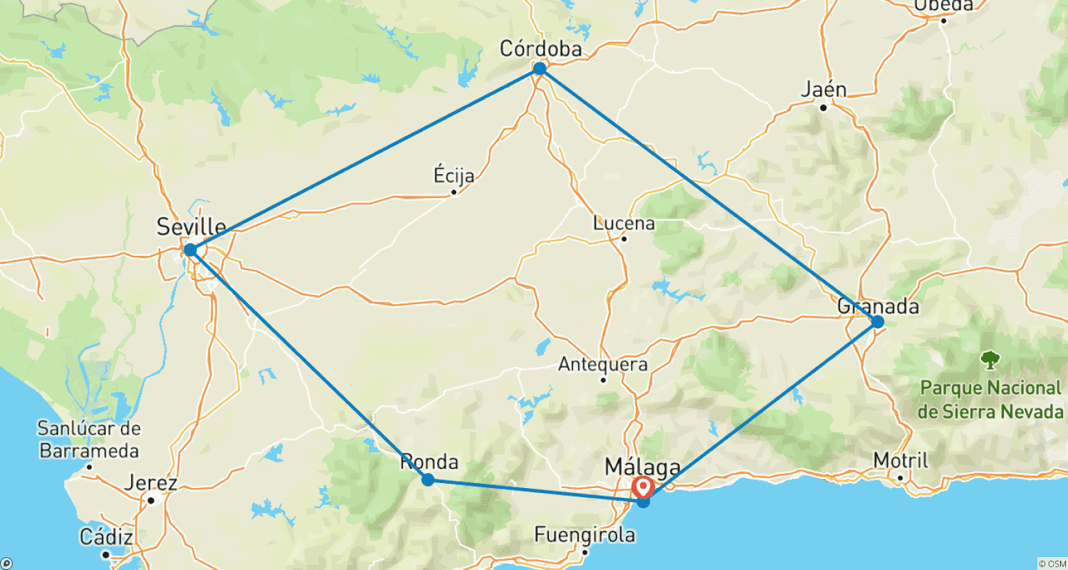 Mapa trasy: Legendy Andaluzji, Złote Miasta Hiszpanii