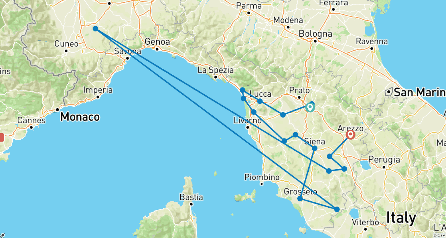 Mapa trasy: Tuscany’s Most Beautiful Stops