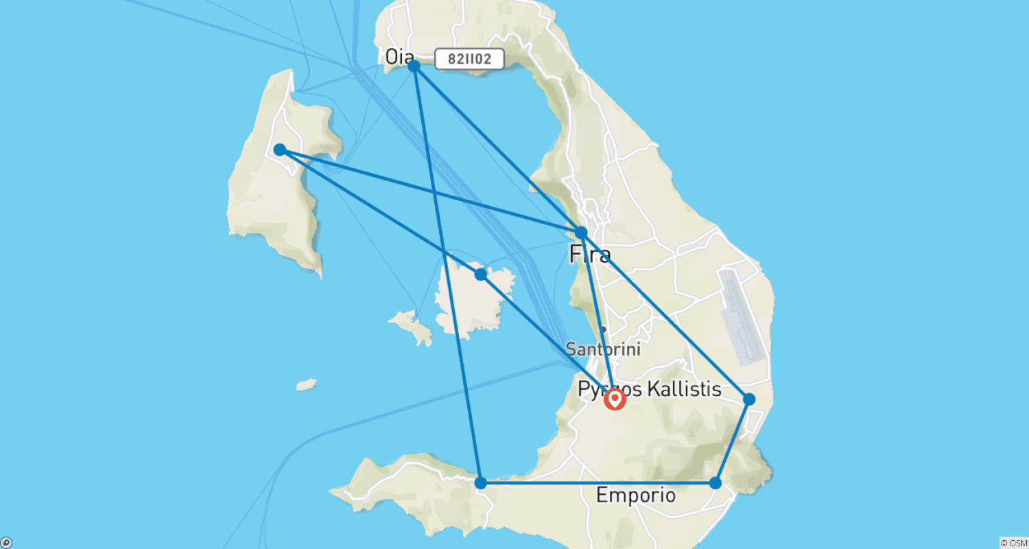 Santorini: Across the Greek Islandのルートマップ