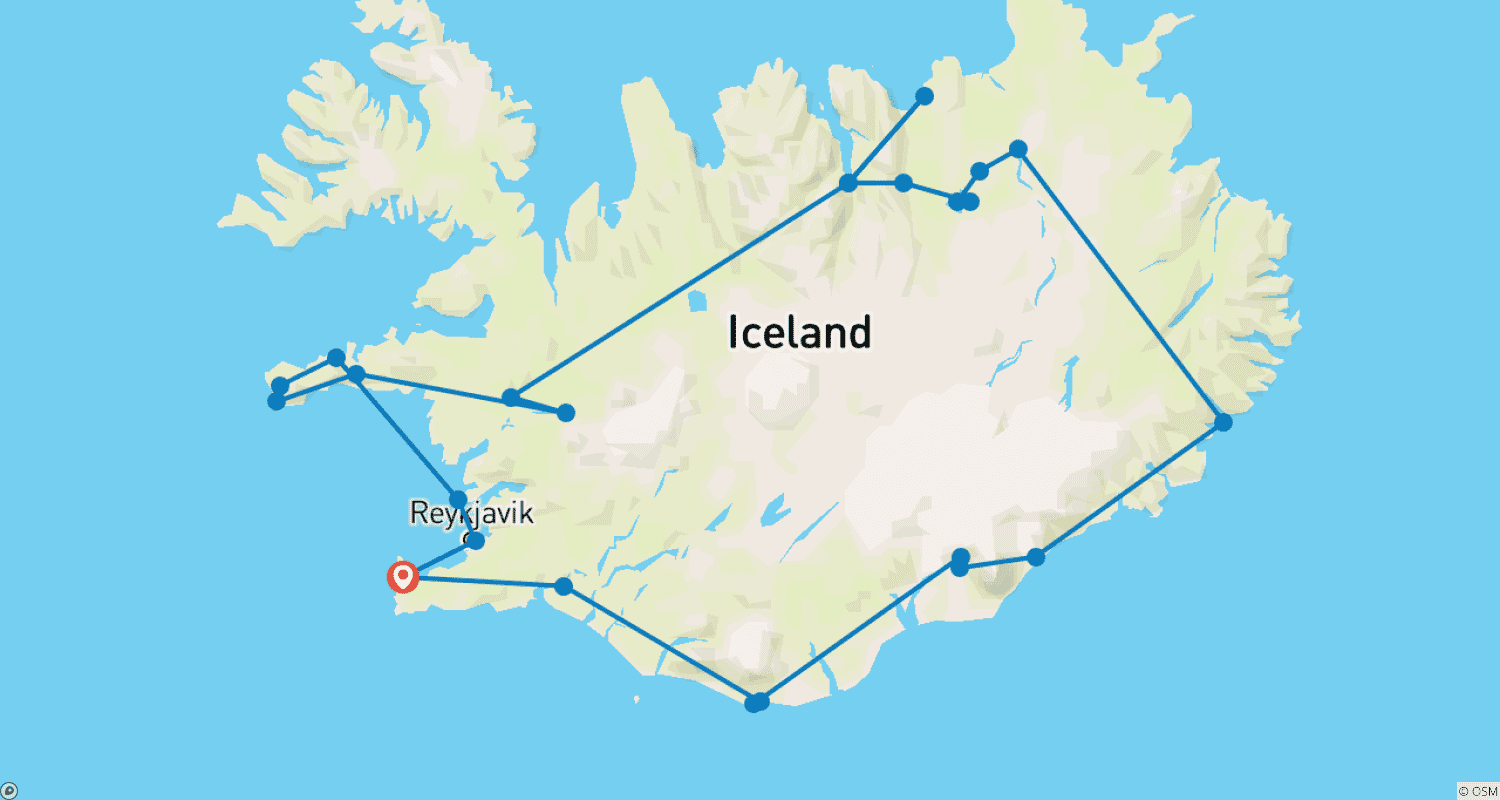 Mapa do percurso de Conto de Fadas Islandês: À Magia do Fogo e do Gelo