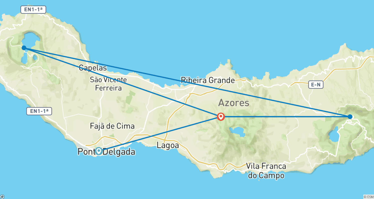 Romantic Azores: Emerald Lakes & Volcanoesのルートマップ