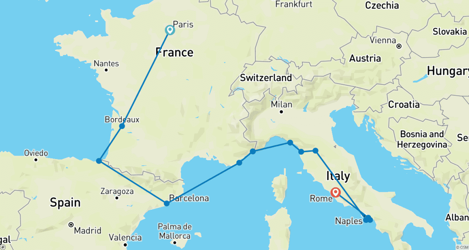 London to Rome Quest (Standard, Winter ( Until Mar '27), Start Paris, Classic)のルートマップ