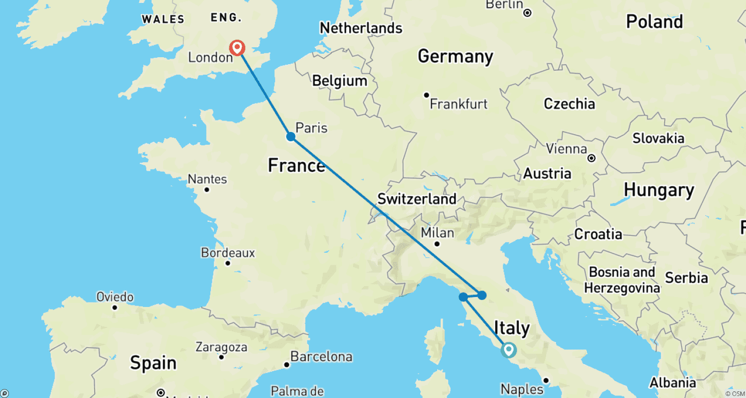 خريطة مسار Rome to London Trail (Standard, Winter ( Until Mar '27), Classic)