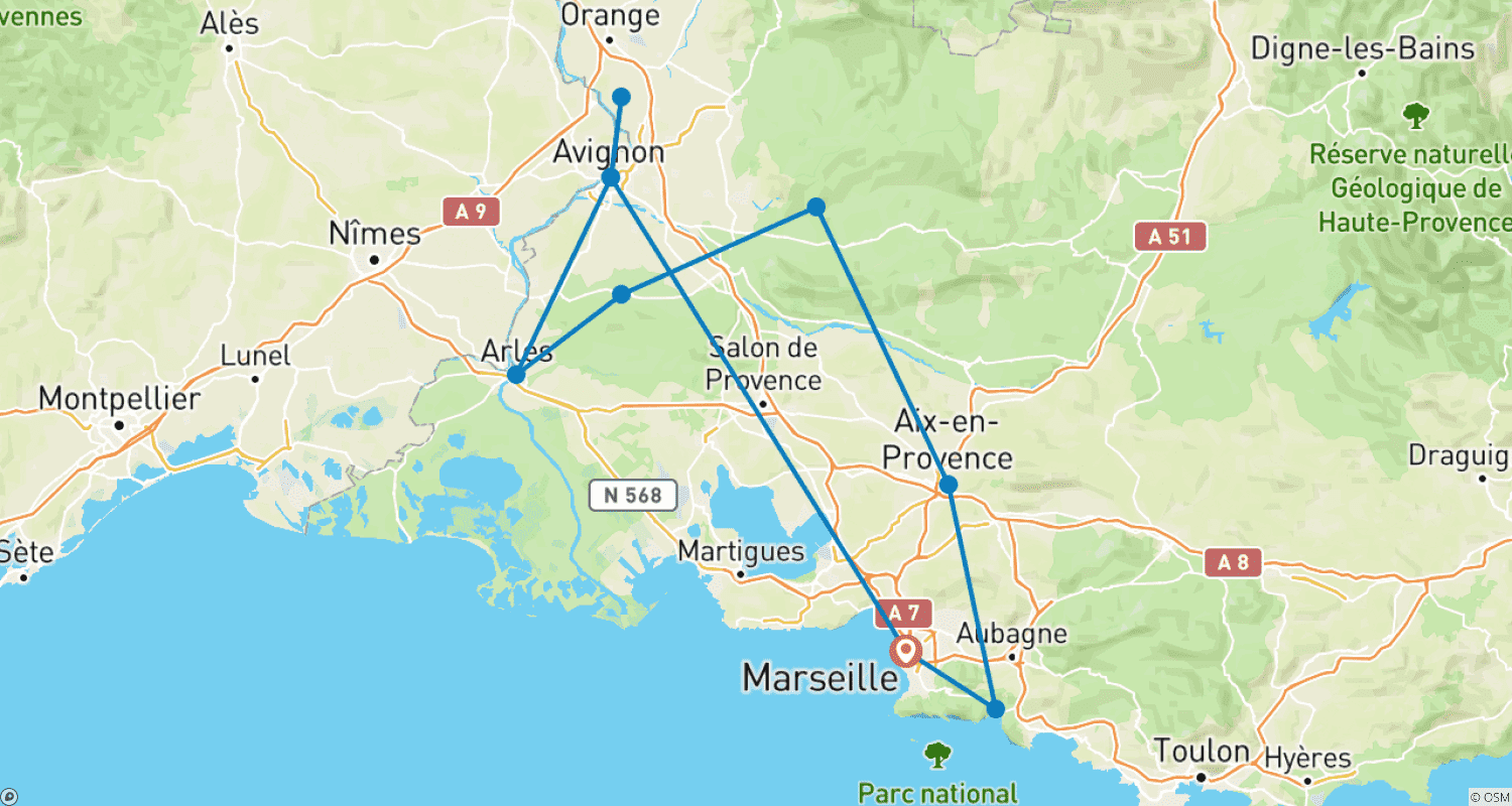 خريطة مسار Provence in Van Gogh's Footsteps: History, Art & Coastal Beauty