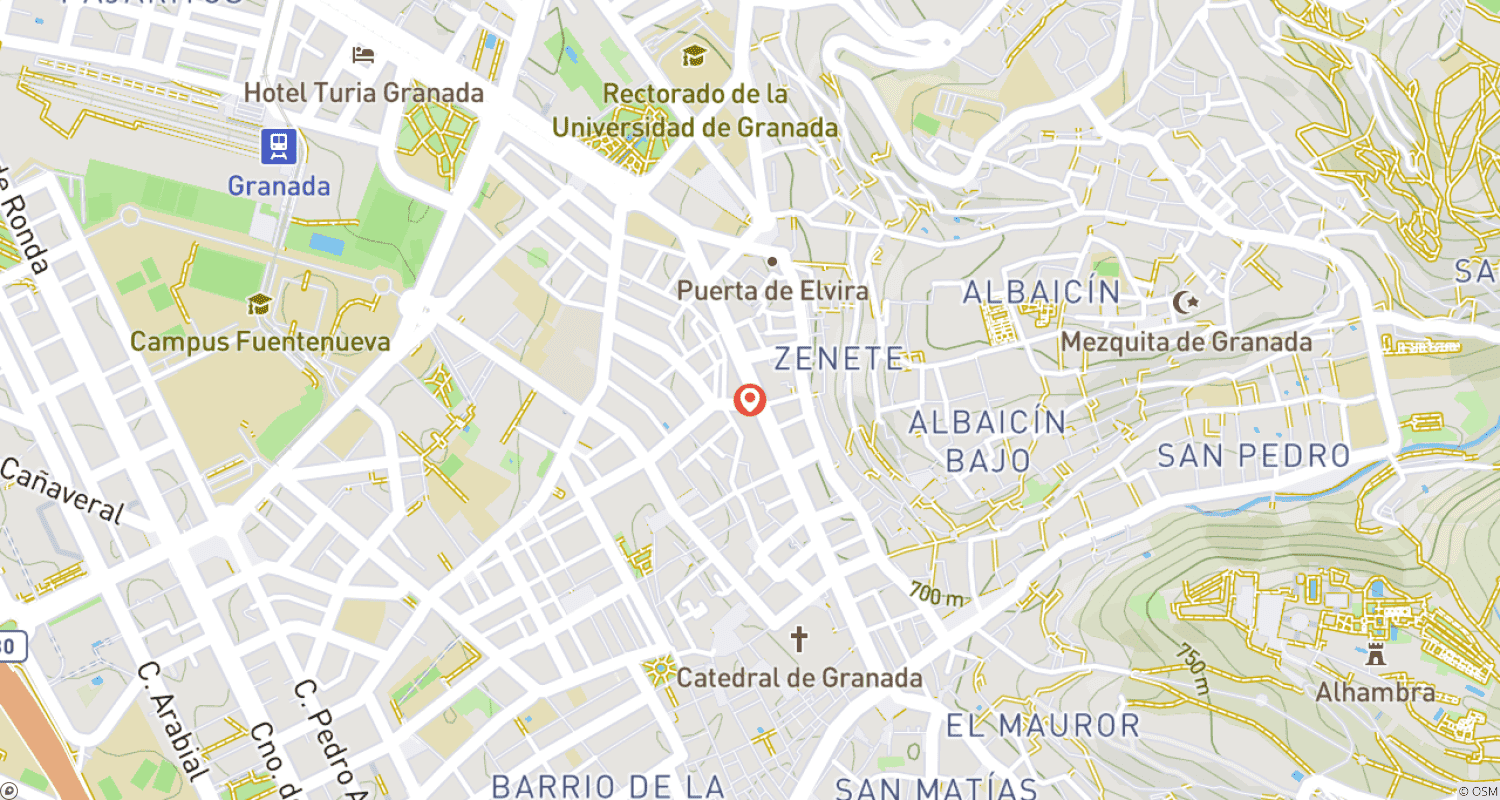 Mapa do percurso de Granada: Encruzilhada de culturas árabe e cristã
