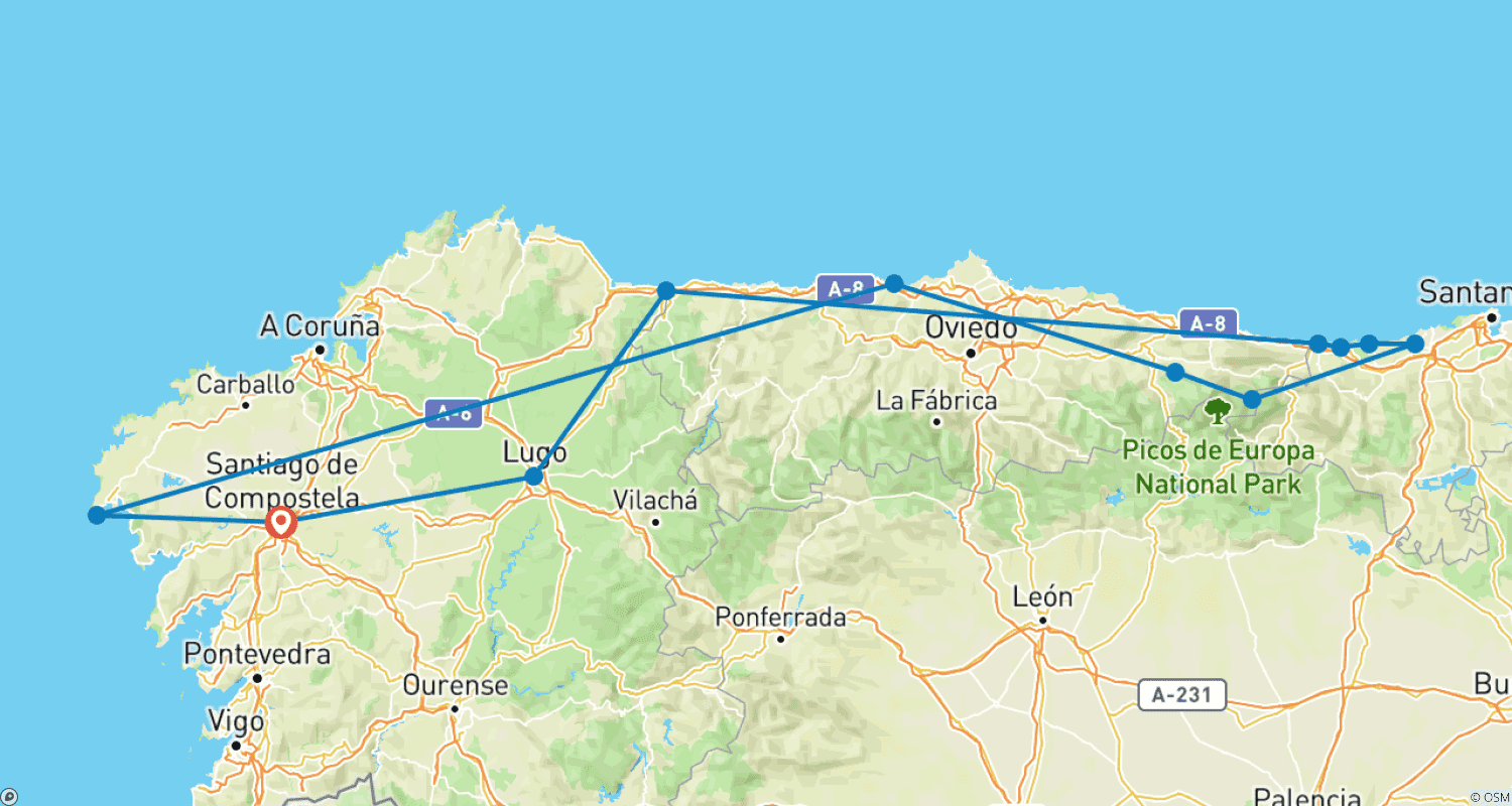 Mapa do percurso de Northern Spain Road Trip