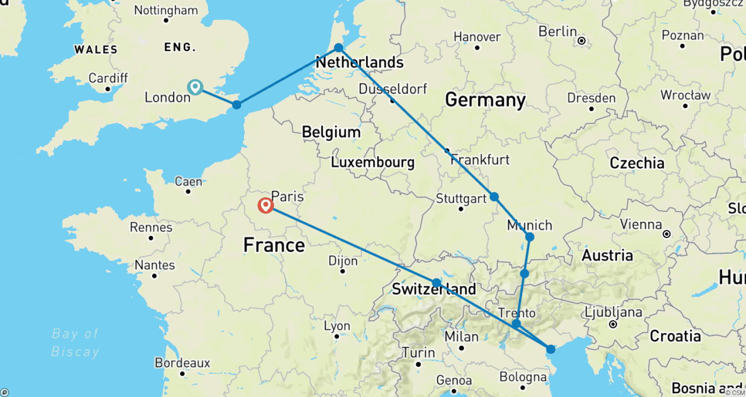 خريطة مسار European Horizon (Plus, Summer ( From Mar '26), Start Amsterdam, Classic)