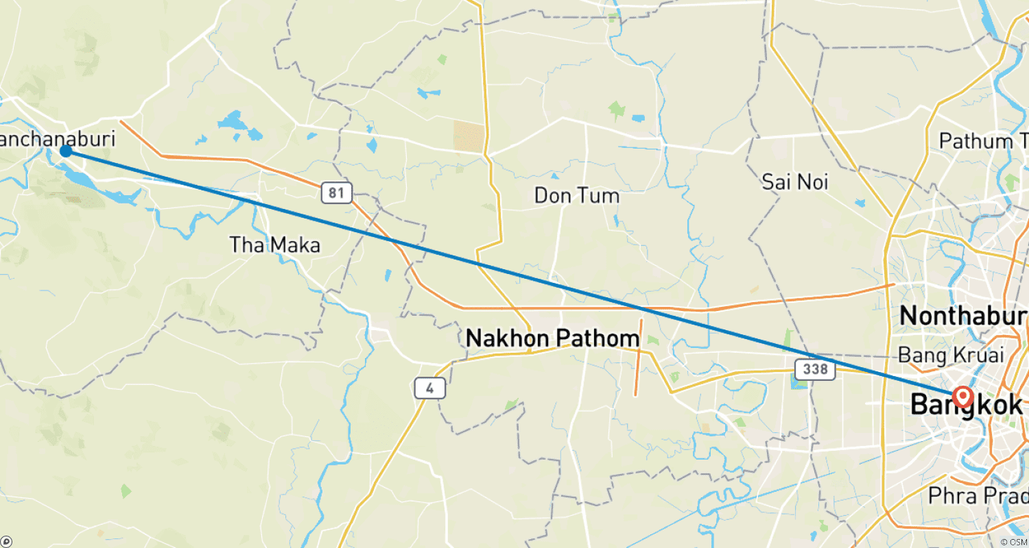 Mapa do percurso de 5 Dias Explorando Bangkok, Kanchanaburi e Ayutthaya: Cultura e Charme