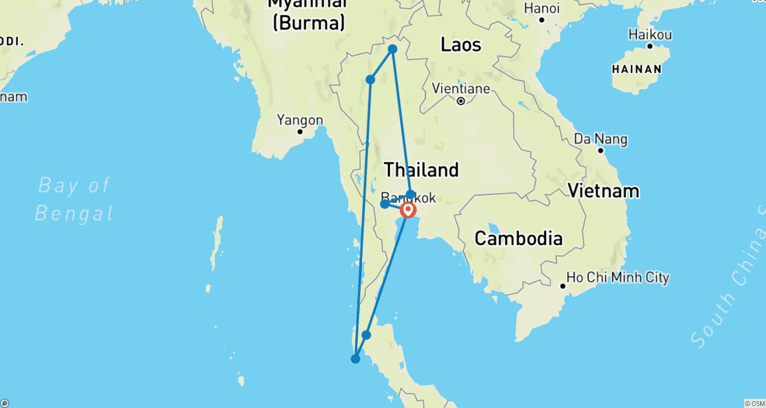 Mapa trasy: Private Ultimate Adventure Of Thailand Journeys 18 Days / 17 Nights
