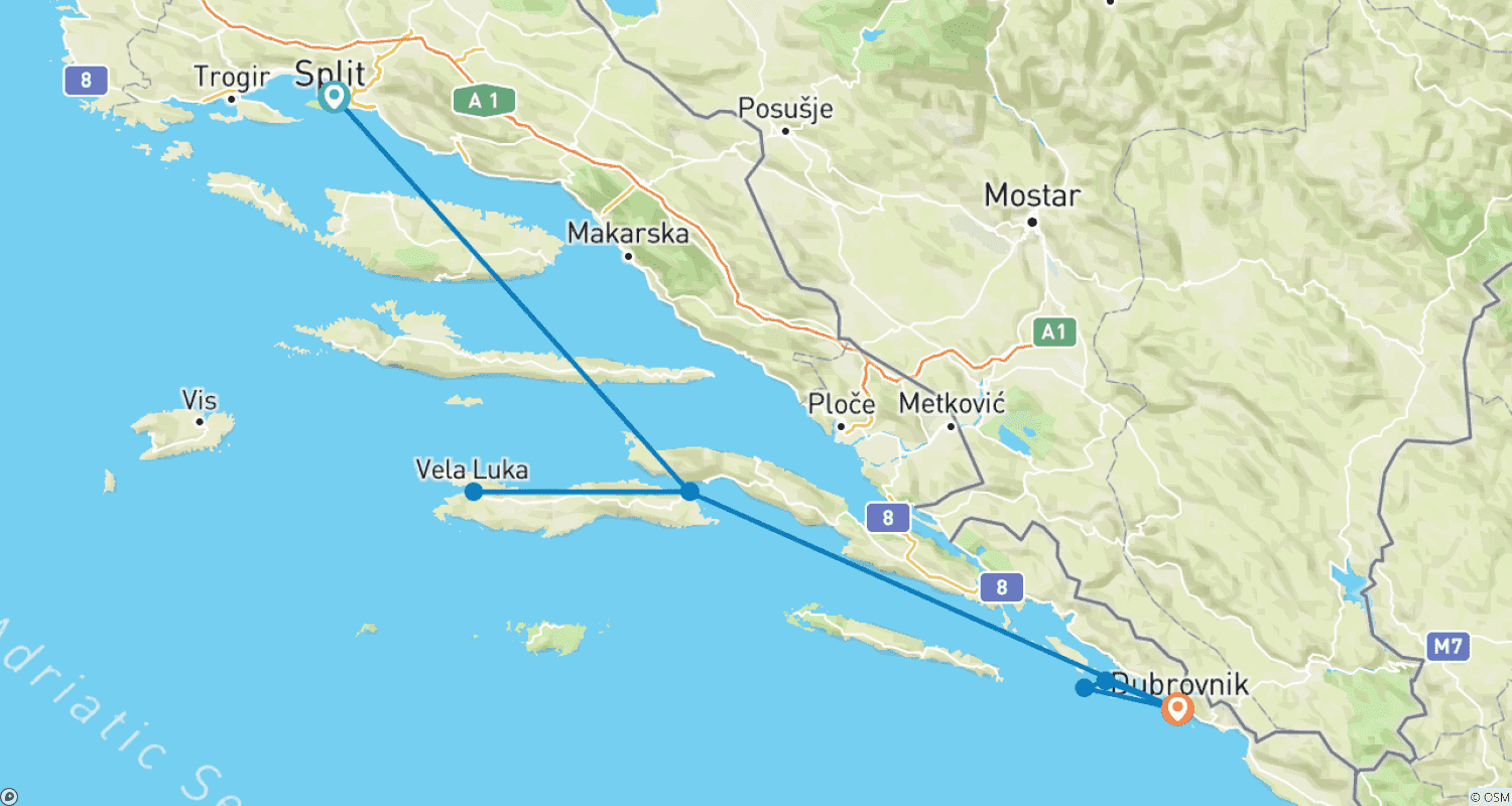 Mapa do percurso de Premium Split to Dubrovnik (7 destinations)