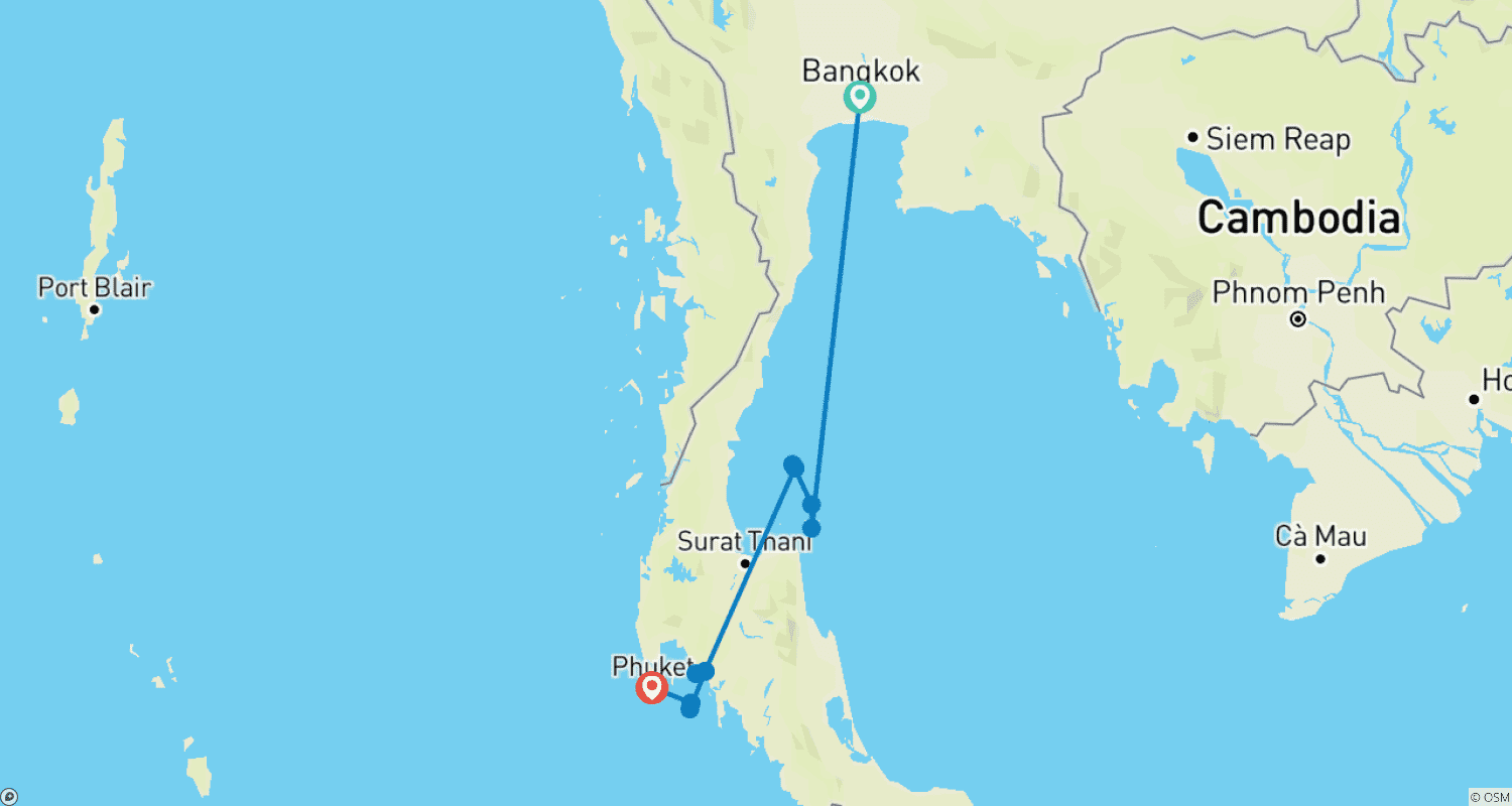 Mapa do percurso de Thai Islands Adventure - 14 days