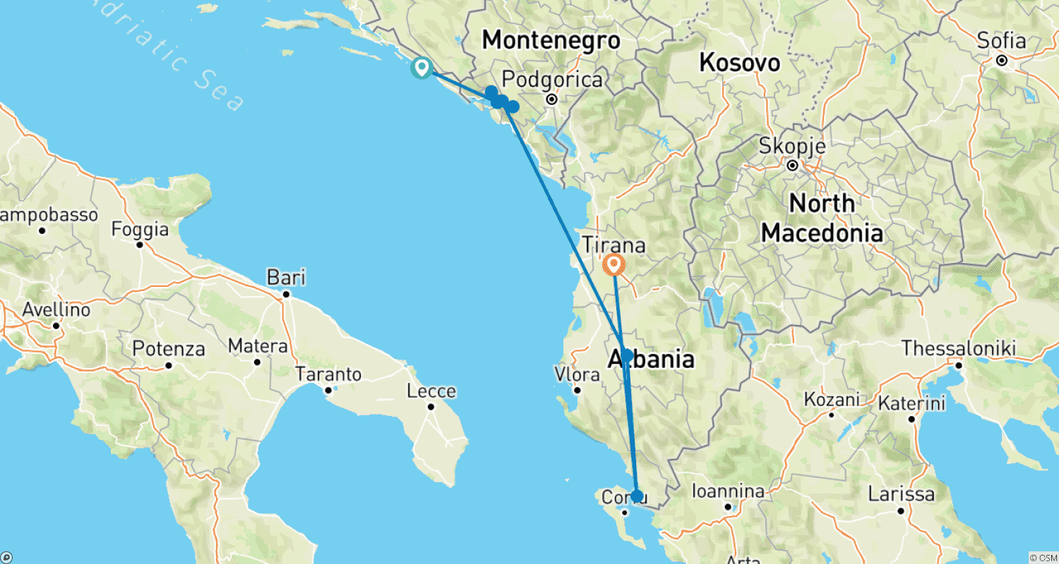 Mapa do percurso de Premium Albania and Montenegro (13 destinations)