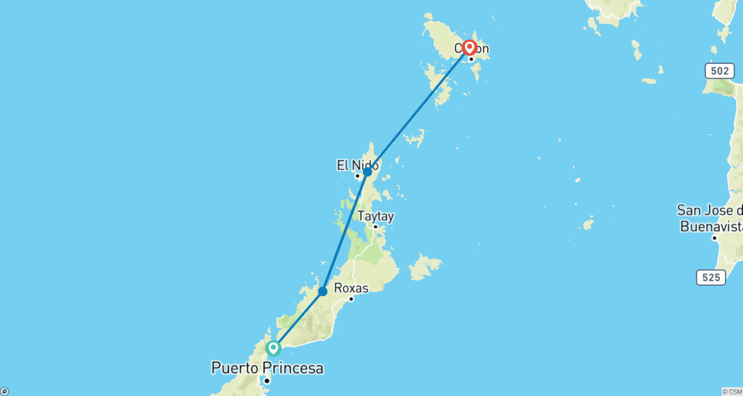 Mapa trasy: 12-dniowa wyprawa Ultimate Palawan w małej grupie