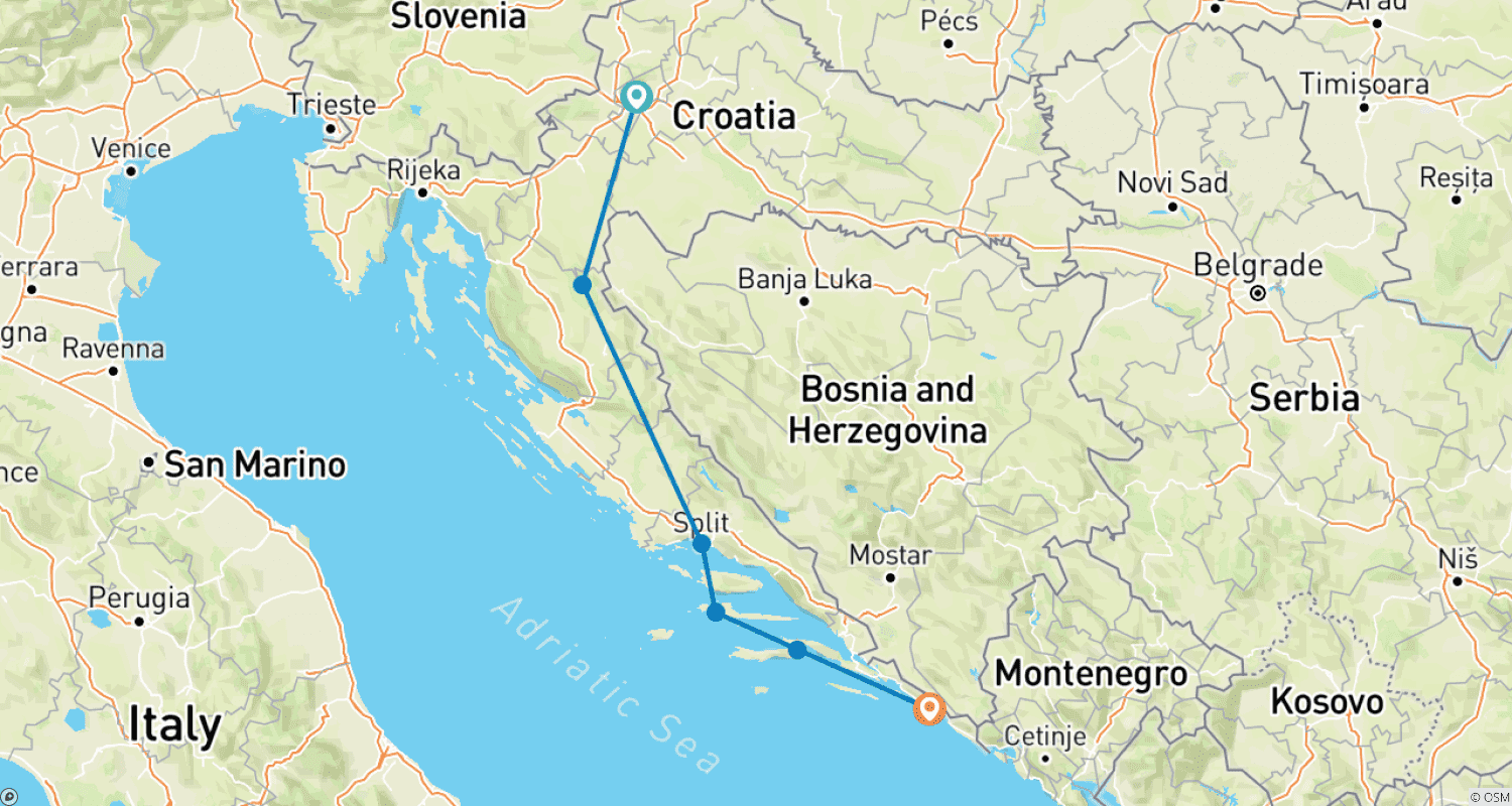 Mapa trasy: Skakanie po wyspach 2026: Chorwacja, krajobrazy wiejskie i rejs po wyspach 8 dni - z Zagrzebia