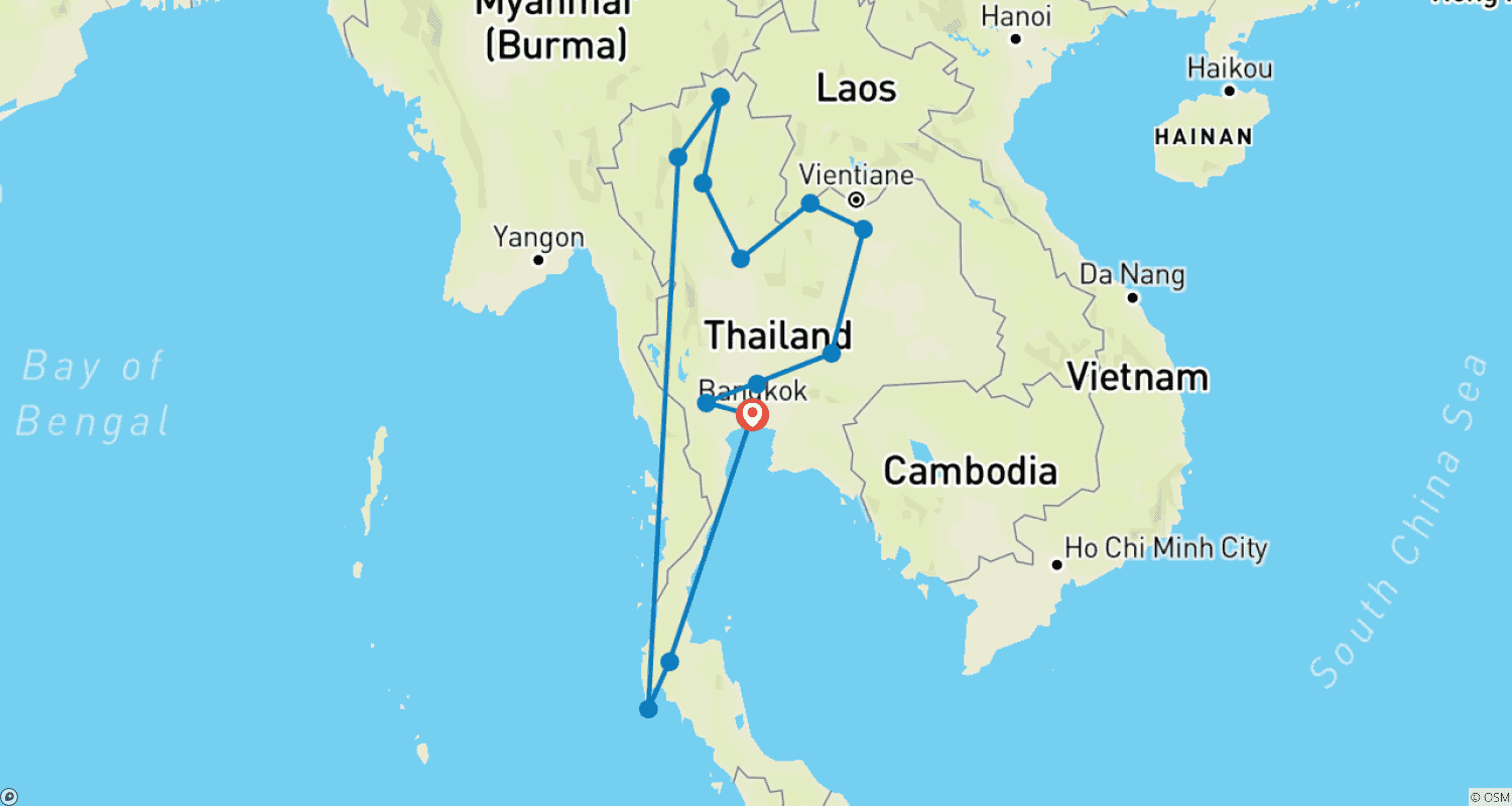 خريطة مسار Private - Ultimate Journeys Of Thailand   21 Days / 20 Nights