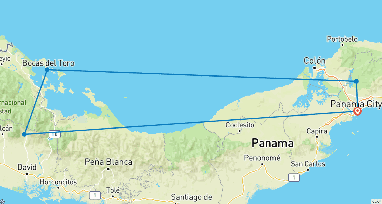 Mapa do percurso de Panama City, Canal, Islands & Highlands 8 Day Tour