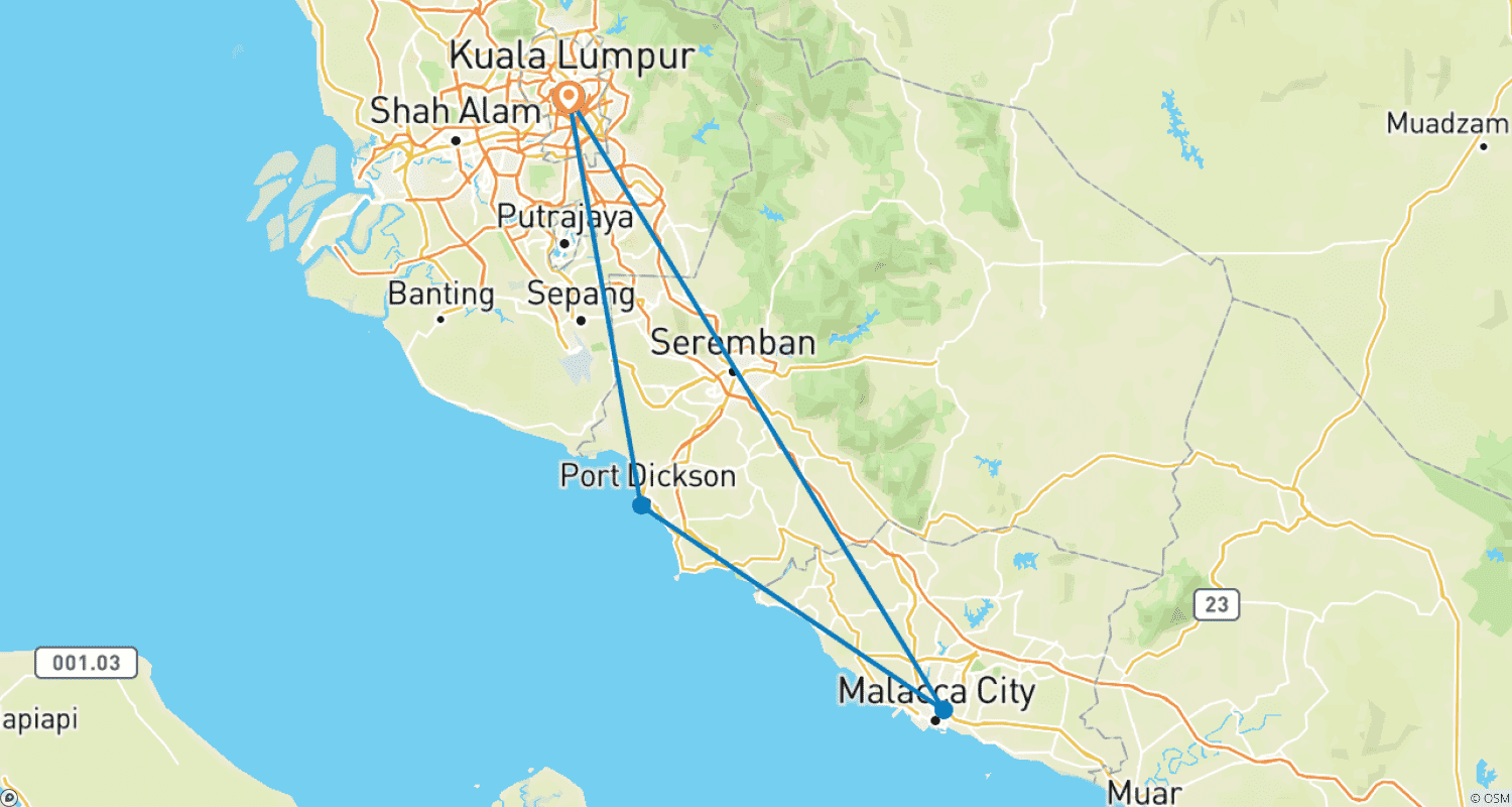 5 Days Through Malaysia: Experience KL, Malacca & Port Dicksonのルートマップ