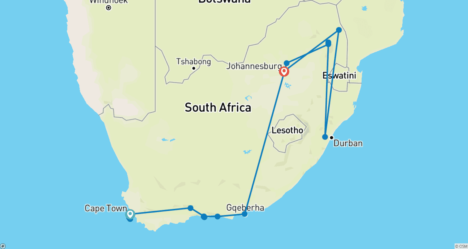 Experience South Africa - from Cape Townのルートマップ