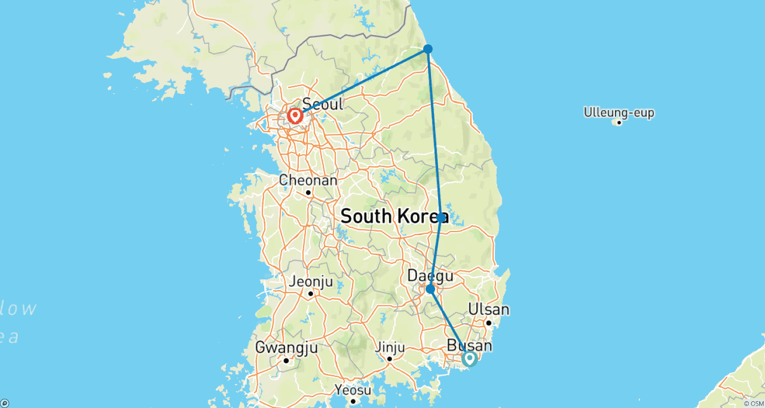 خريطة مسار 9 Days Customized Best South Korea Private Tour with 4-star Hotels, All Inclusive