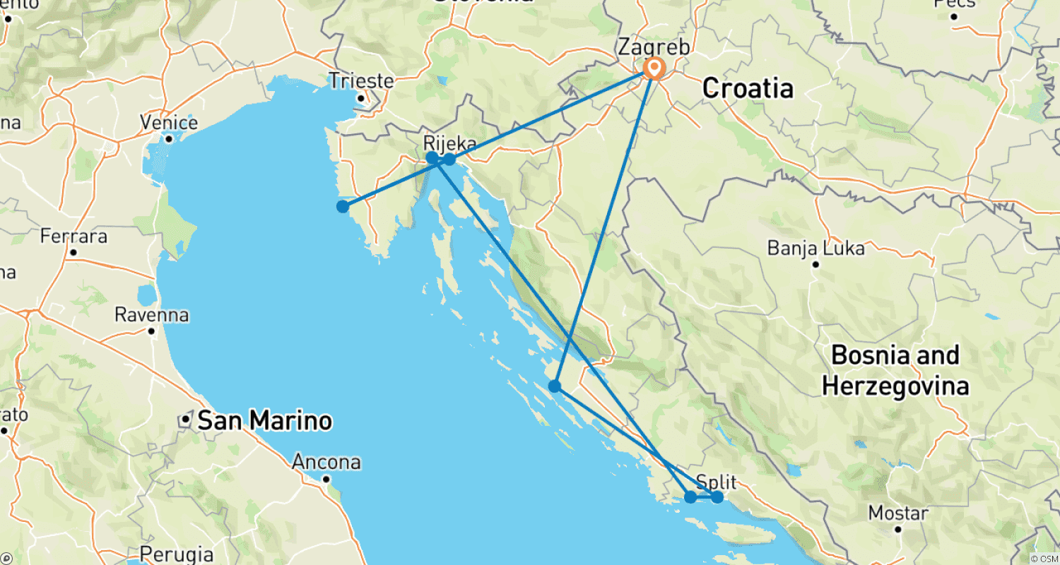خريطة مسار Self-Drive Tour Zagreb – Zagreb