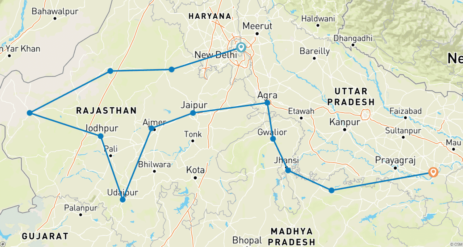 インドの見どころのルートマップ