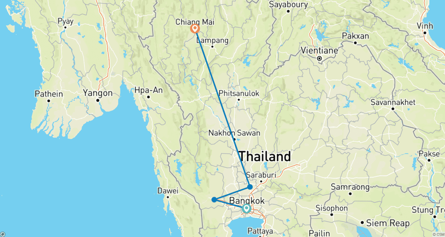 خريطة مسار 9 Days Exploring Thailand’s Heritage: Bangkok, Ayutthaya & Chiang Mai