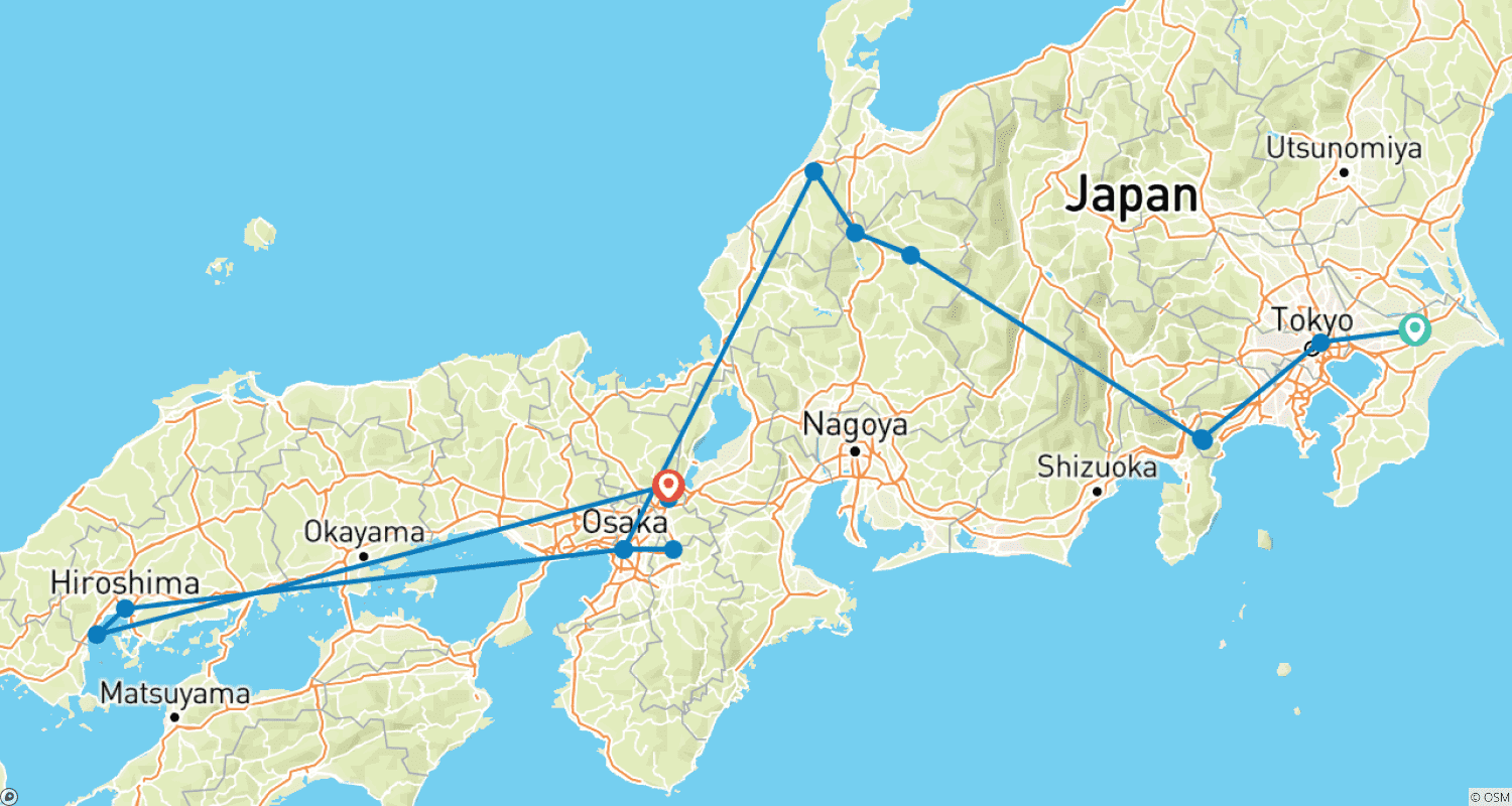 Mapa trasy: Jump Into Japan - 14 days