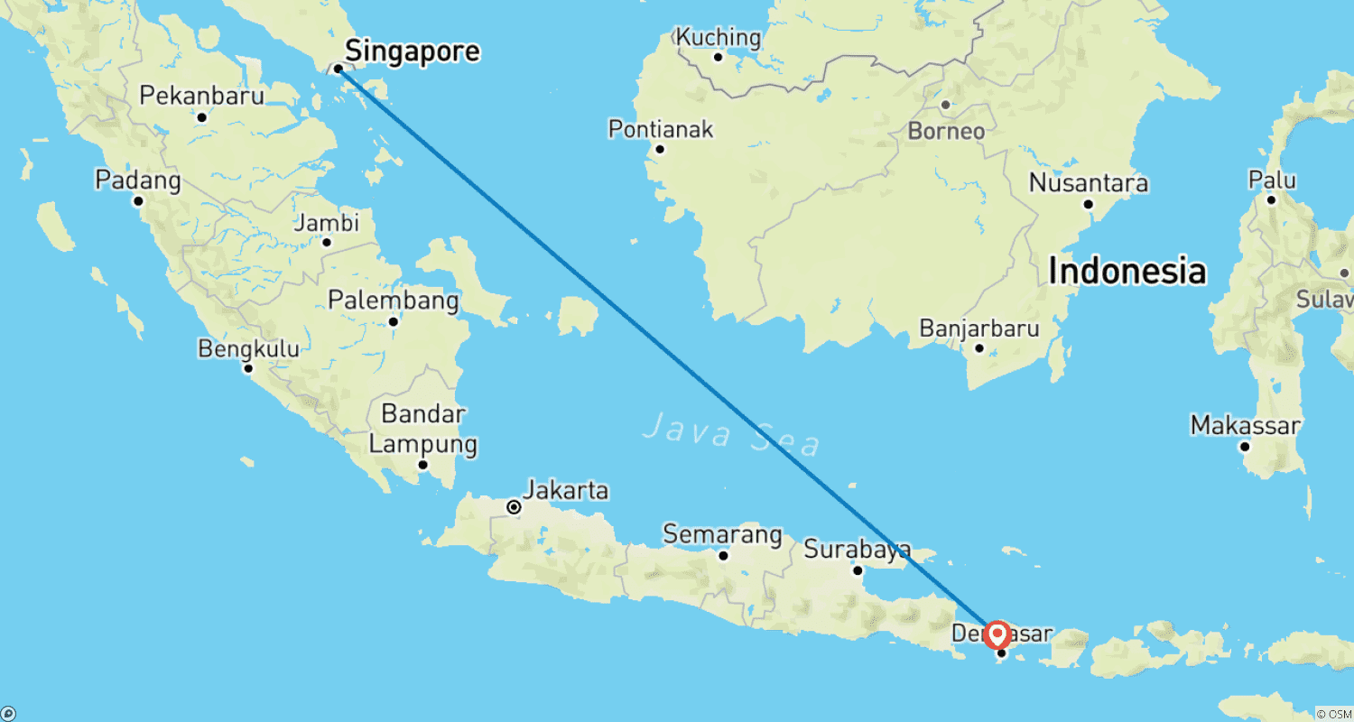 Mapa do percurso de 10 Dias em Singapura e Bali: Luzes da Cidade e Delícias da Ilha
