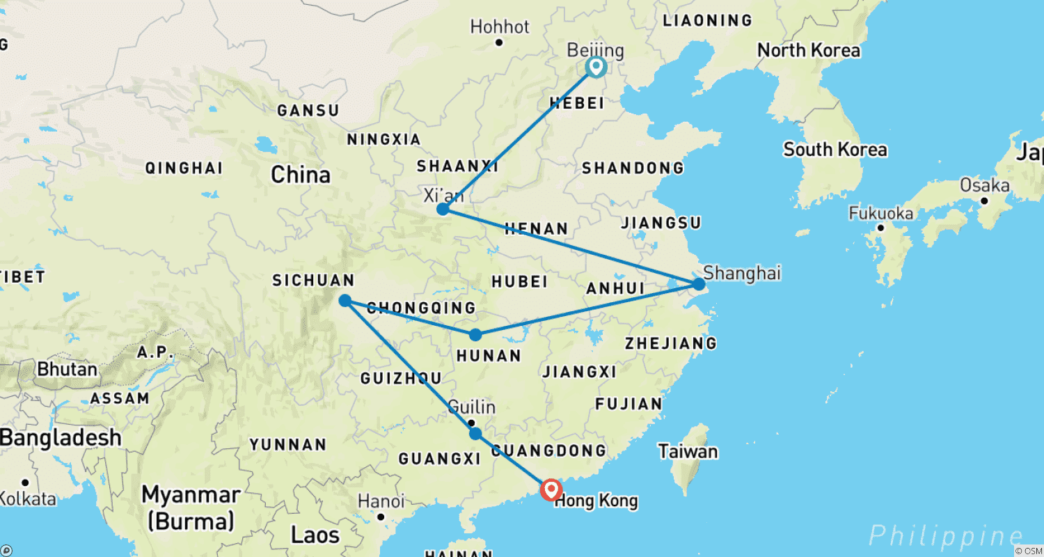 Mapa trasy: Journeys: Ikoniczne Chiny National Geographic
