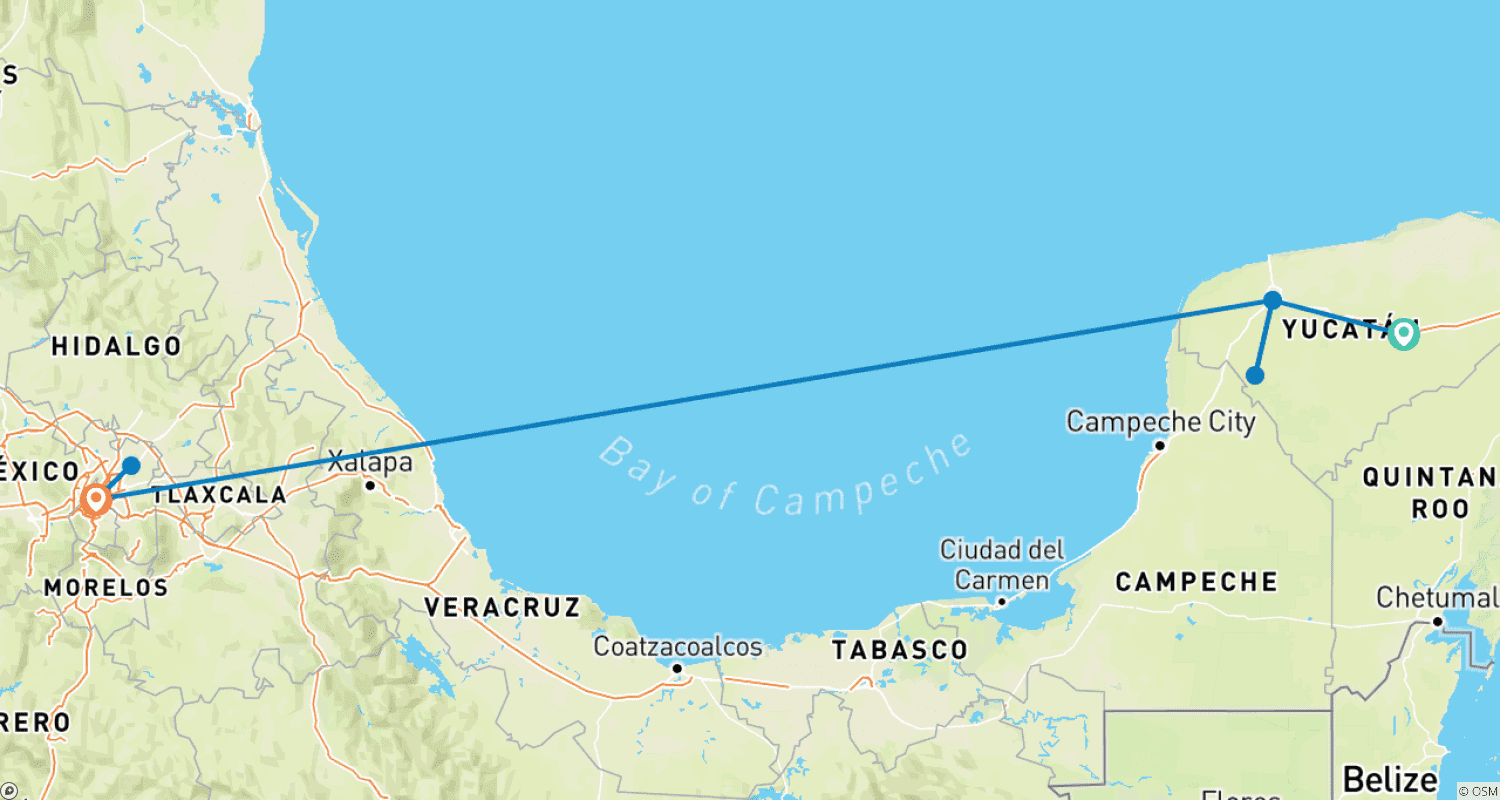 Mapa do percurso de Yucatan to the Capital - 8 Days