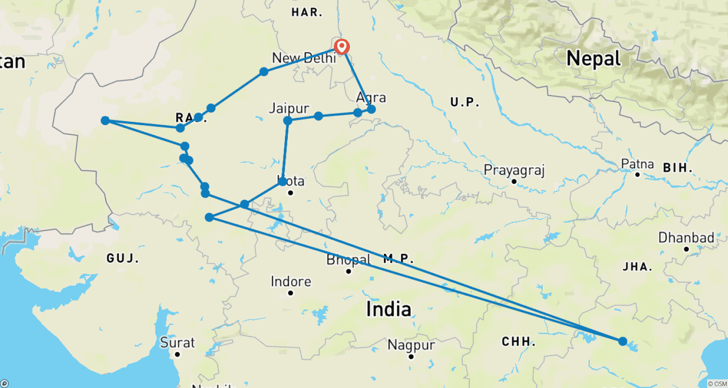 インド・ラージャスターン永遠の旅のルートマップ
